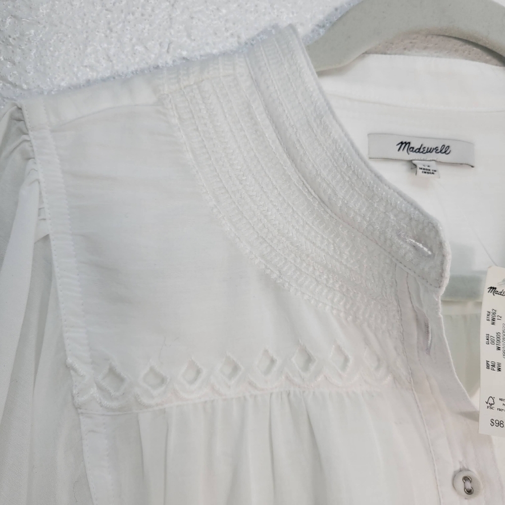 Madewell Puff-Sleeve Band-Collar Shirt Size 12 NWT - Picture 6 of 11